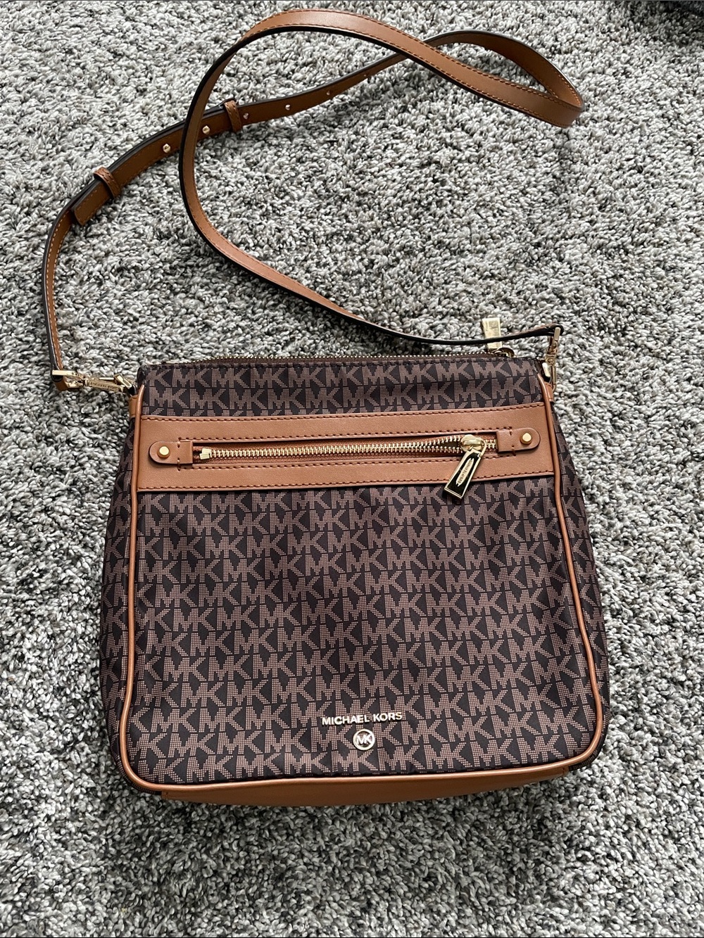 Michael Kors Brown Tan MK Logo Crossbody Bag